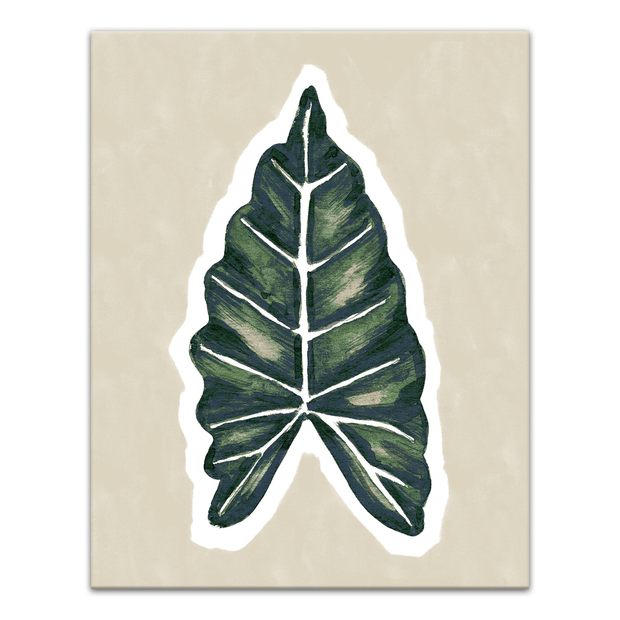 Tropical Leaf With Navy 11" x 14" Canvas Wall Art